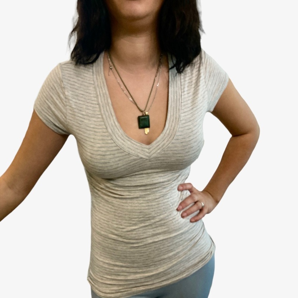 Mossimo Rayon Spandex V Neck Striped Tee